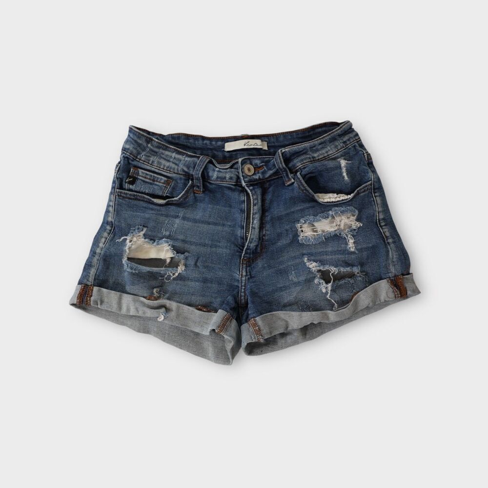 Kancan Denim Jean Cut Off Shorts Women’s Size 27 Stretch Distressed Blue - Picture 3 of 12
